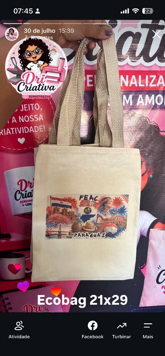 Ecobag 21x29 estampa 15cm