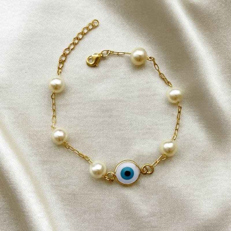 Pulseira 8 Pérolas 1 Olho Grego