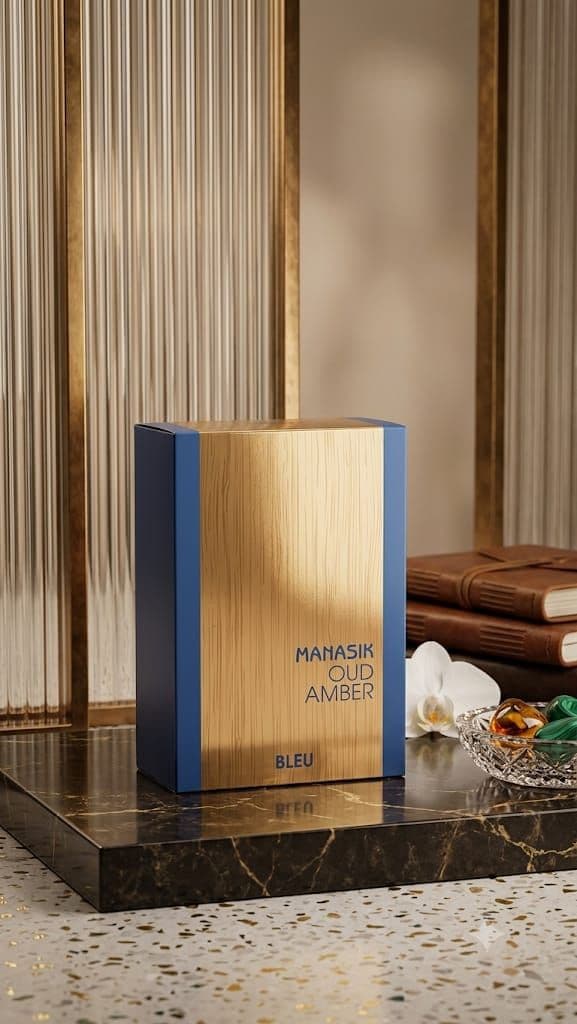 💙 Perfume Árabe Manasik Oud Amber Bleu Eau de Parfum 100ml - Original