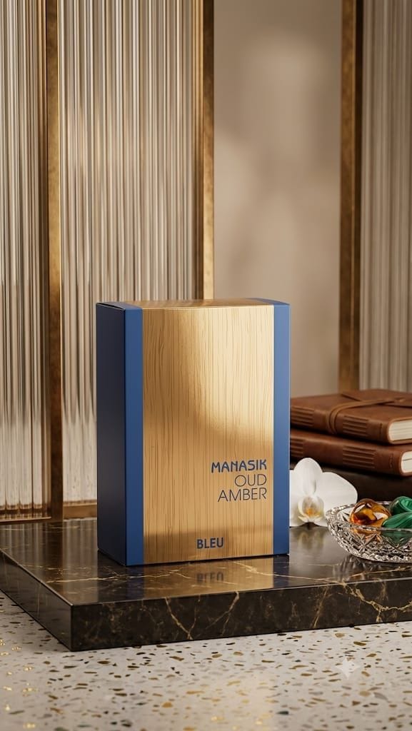 💙 Perfume Árabe Manasik Oud Amber Bleu Eau de Parfum 100ml - Original - Foto 1