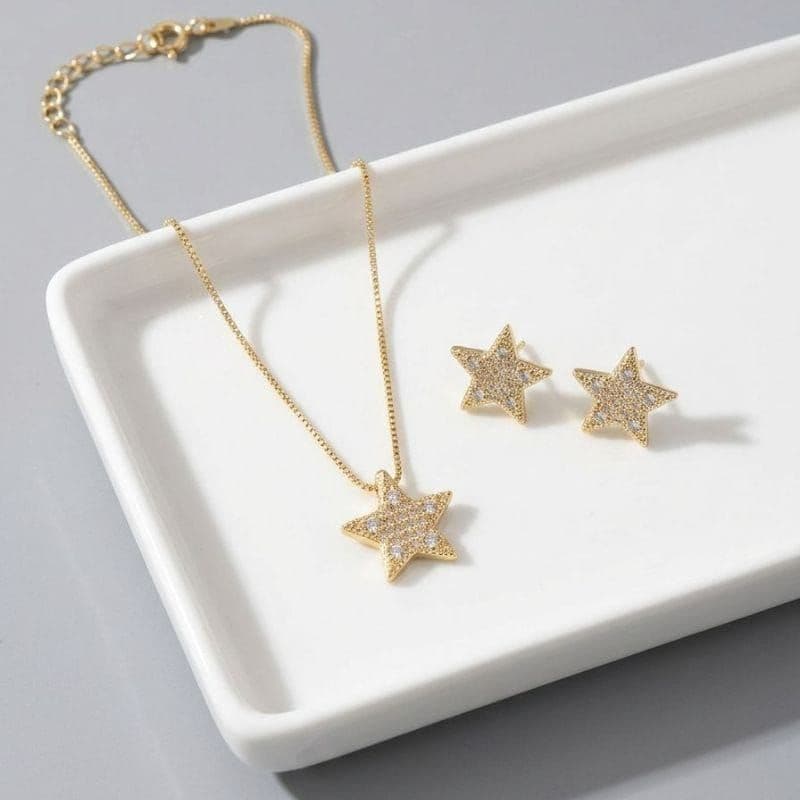 Conjunto dourado,brinco e colar de estrela