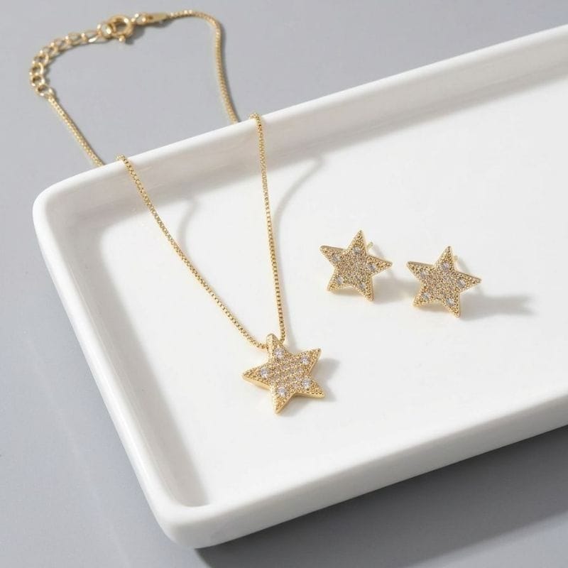 Conjunto dourado,brinco e colar de estrela - Foto 1