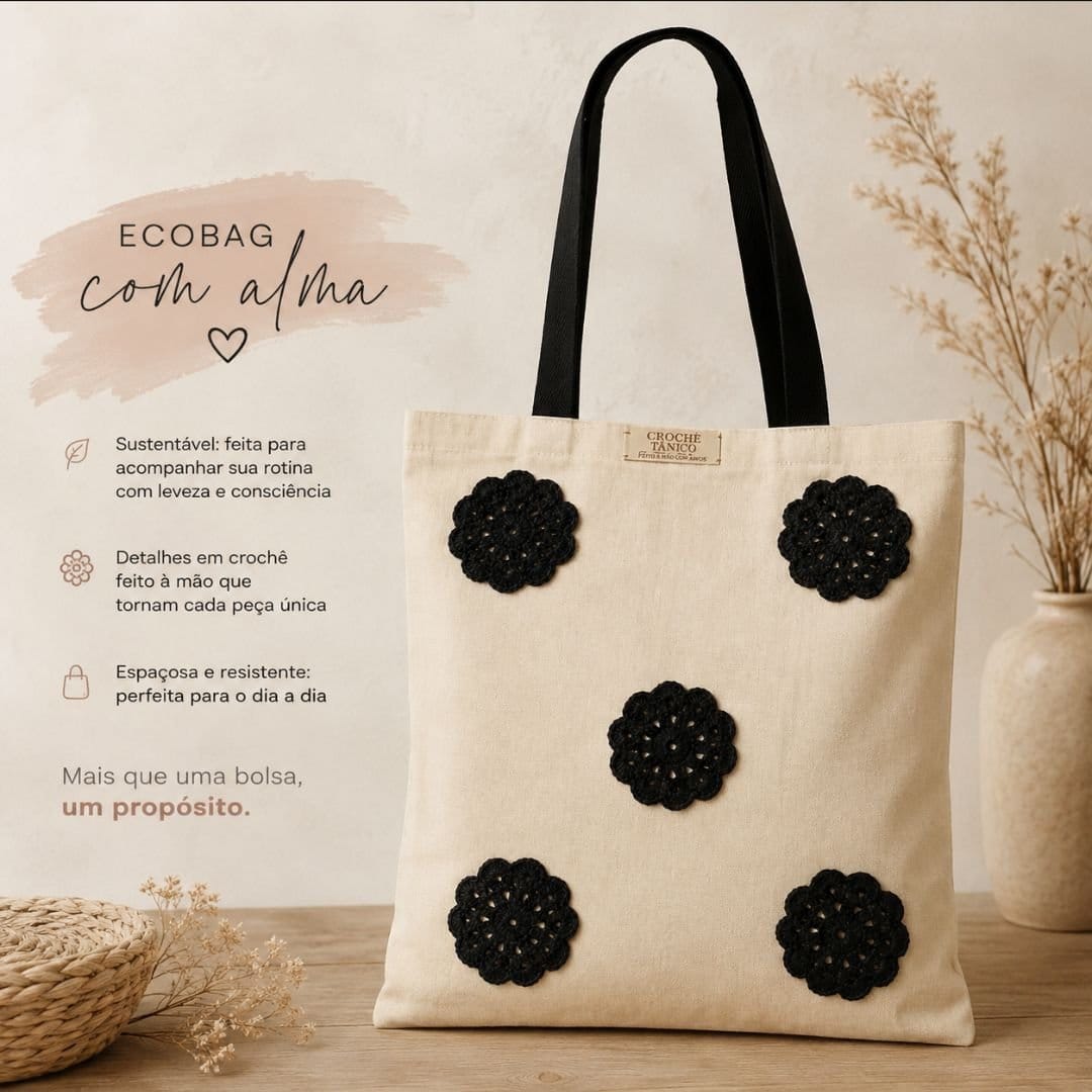 Ecobag com aplicação em crochê 30x40 - Foto 1