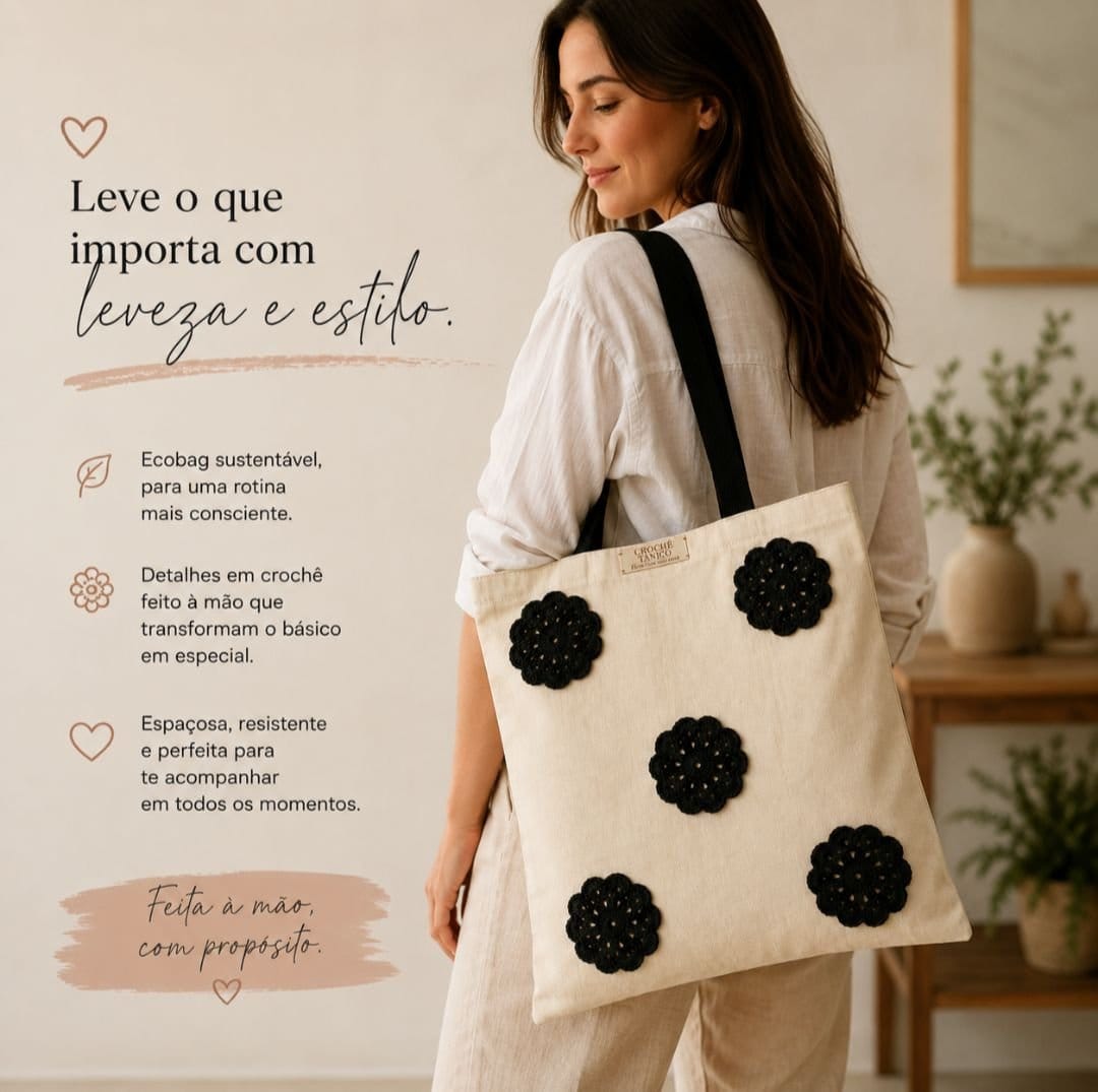 Ecobag com aplicação em crochê 30x40 - Foto 2