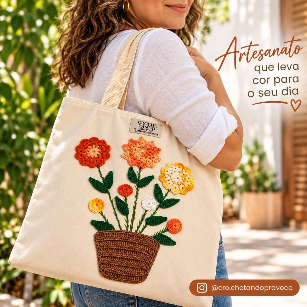 Ecobag com aplicação em crochê 30x40 - Foto 2