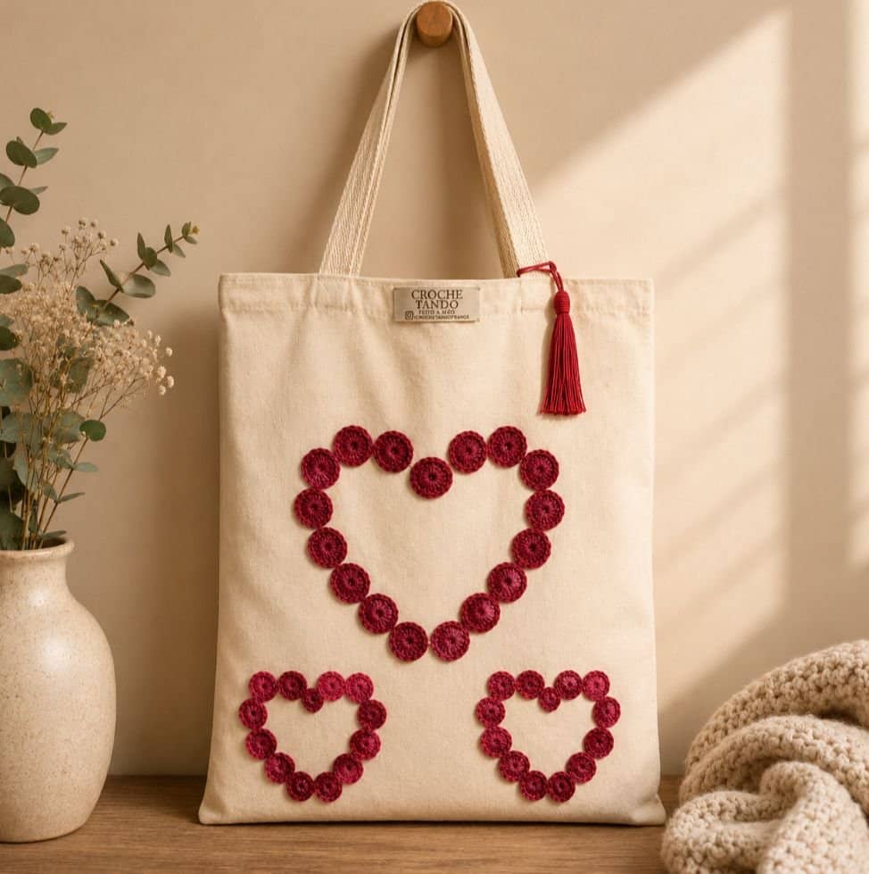 Ecobag com aplicação em crochê 35x50