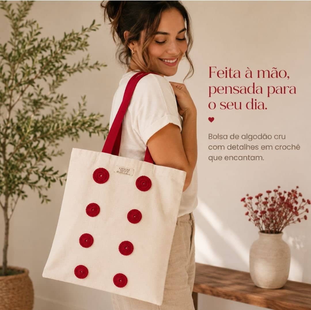 Ecobag 30x40 com aplicação em crochê 30x40
