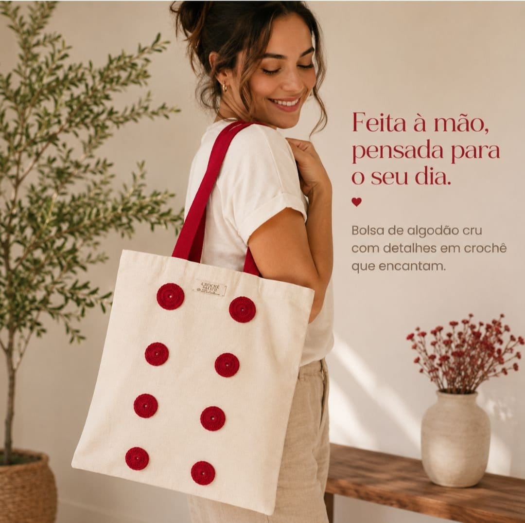 Ecobag 30x40 com aplicação em crochê 30x40 - Foto 1
