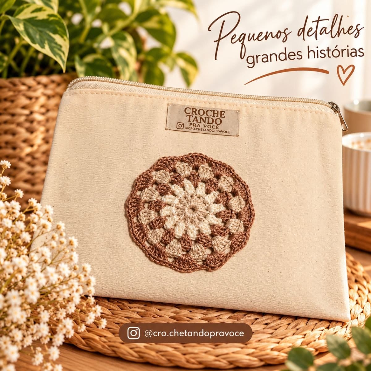 Necessaire 15x20 com aplicação em crochê - Foto 1