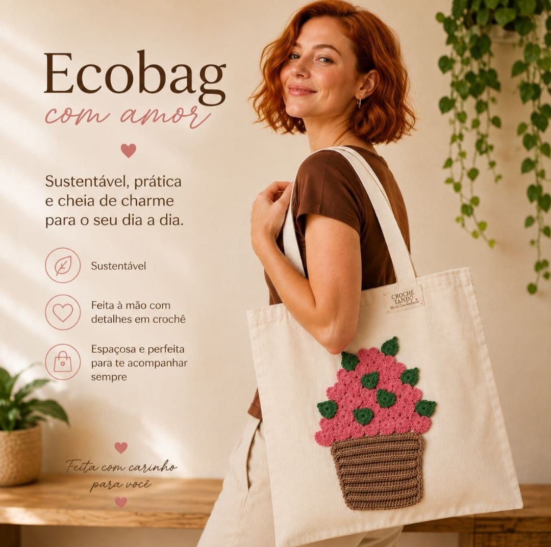 Ecobag com aplicação em crochê 30x35 - Foto 1