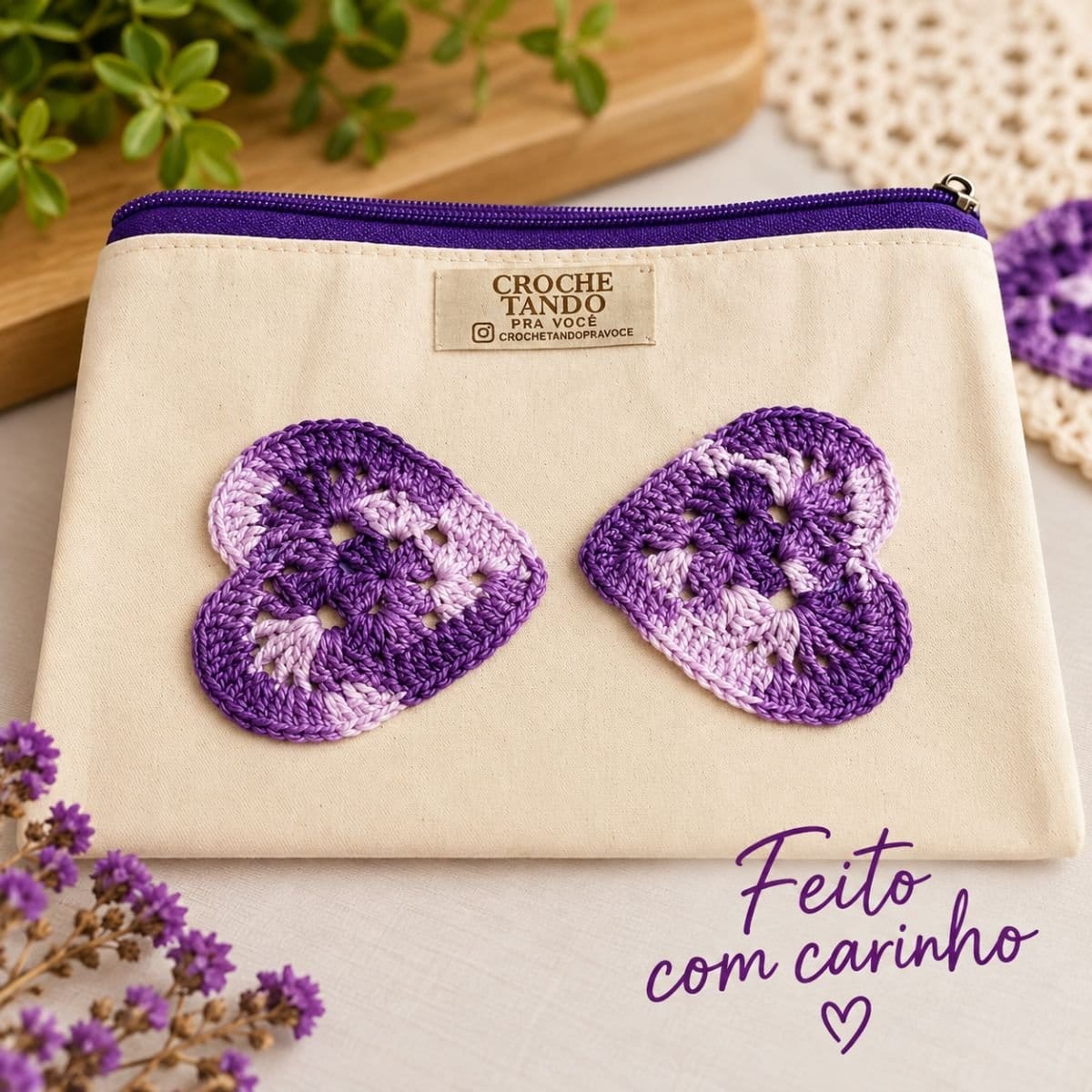 Necessaire 15x20 com aplicação em crochê - Foto 1