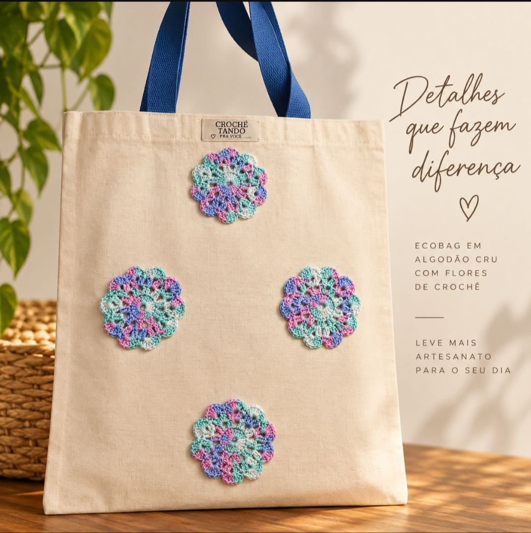 Ecobag com aplicação em crochê 30x40 - Foto 1