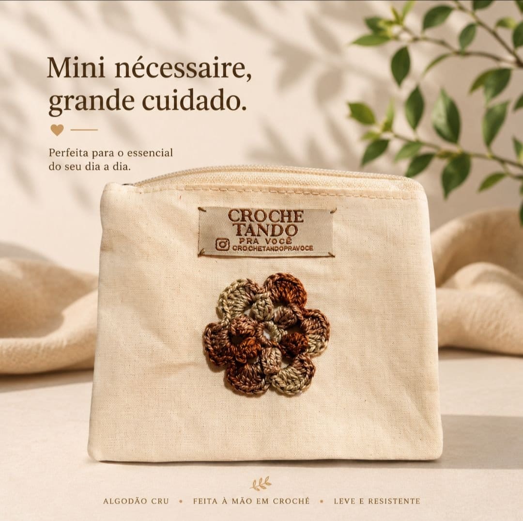 Mini nécessaire 10x15 com aplicação em crochê - Foto 1