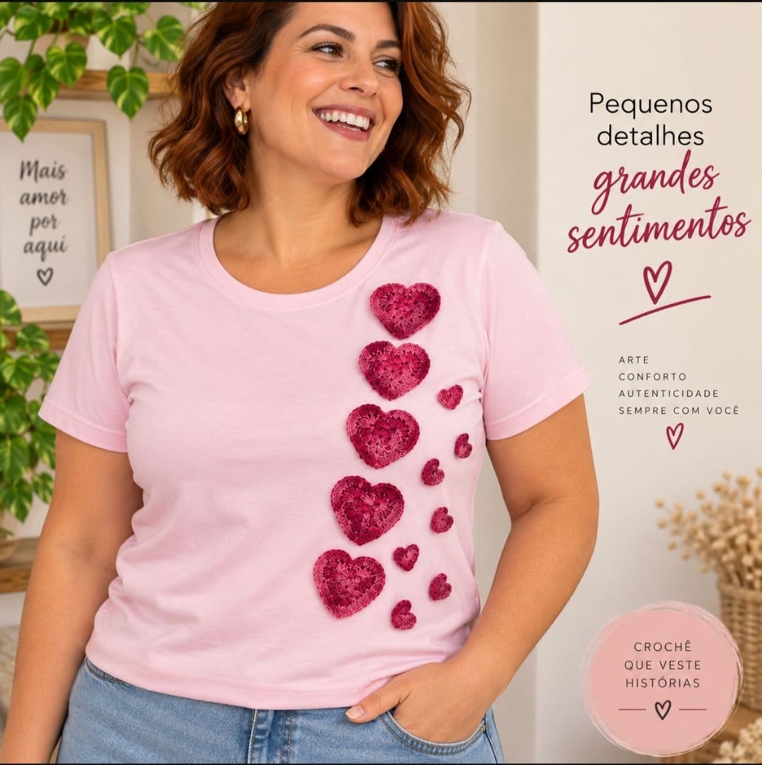 Camiseta Customizada - aplicação em crochê - Foto 2