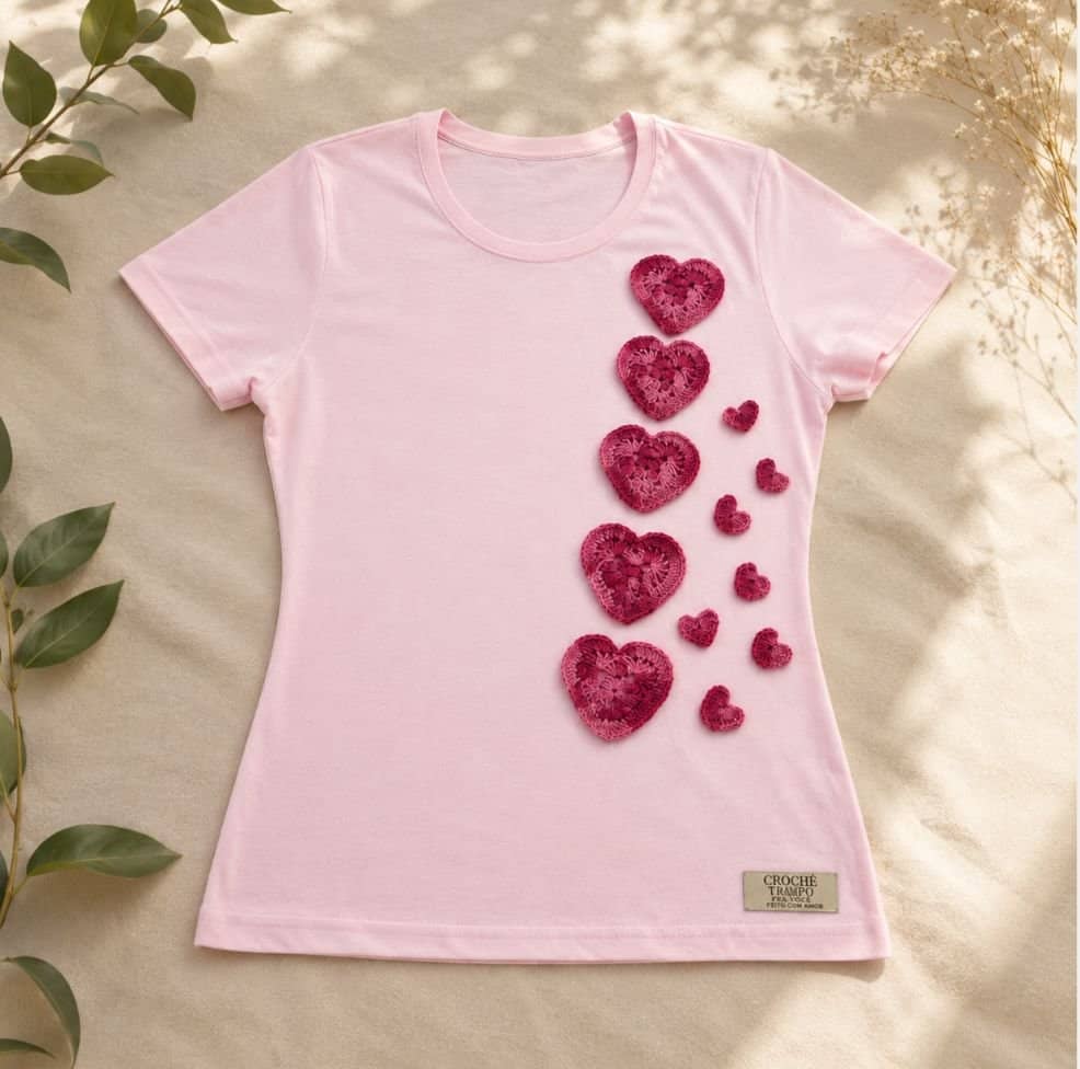 Camiseta Customizada - aplicação em crochê