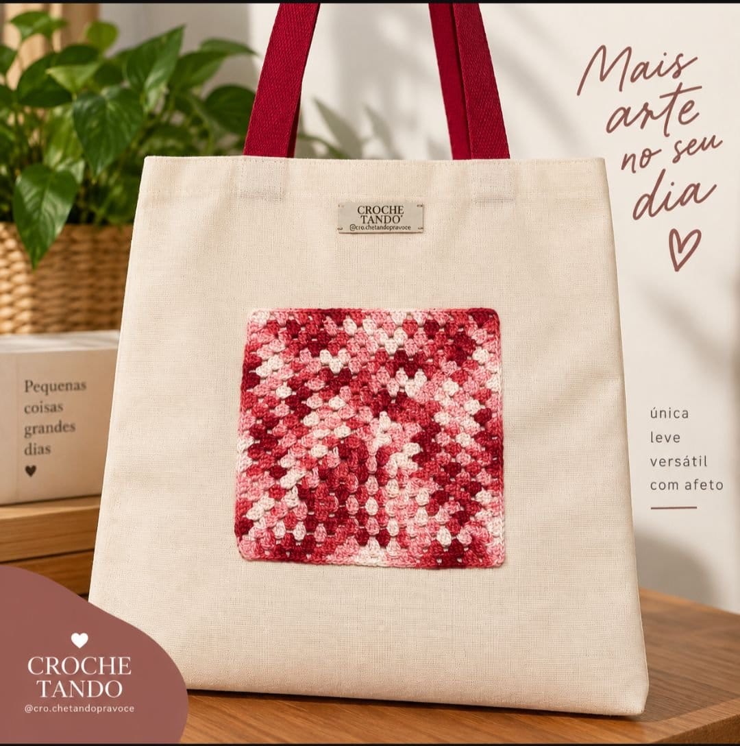 Ecobag com aplicação em crochê 30x40 - Foto 1