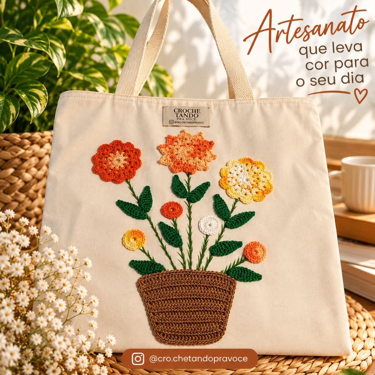 Ecobag com aplicação em crochê 30x40 - Foto 1