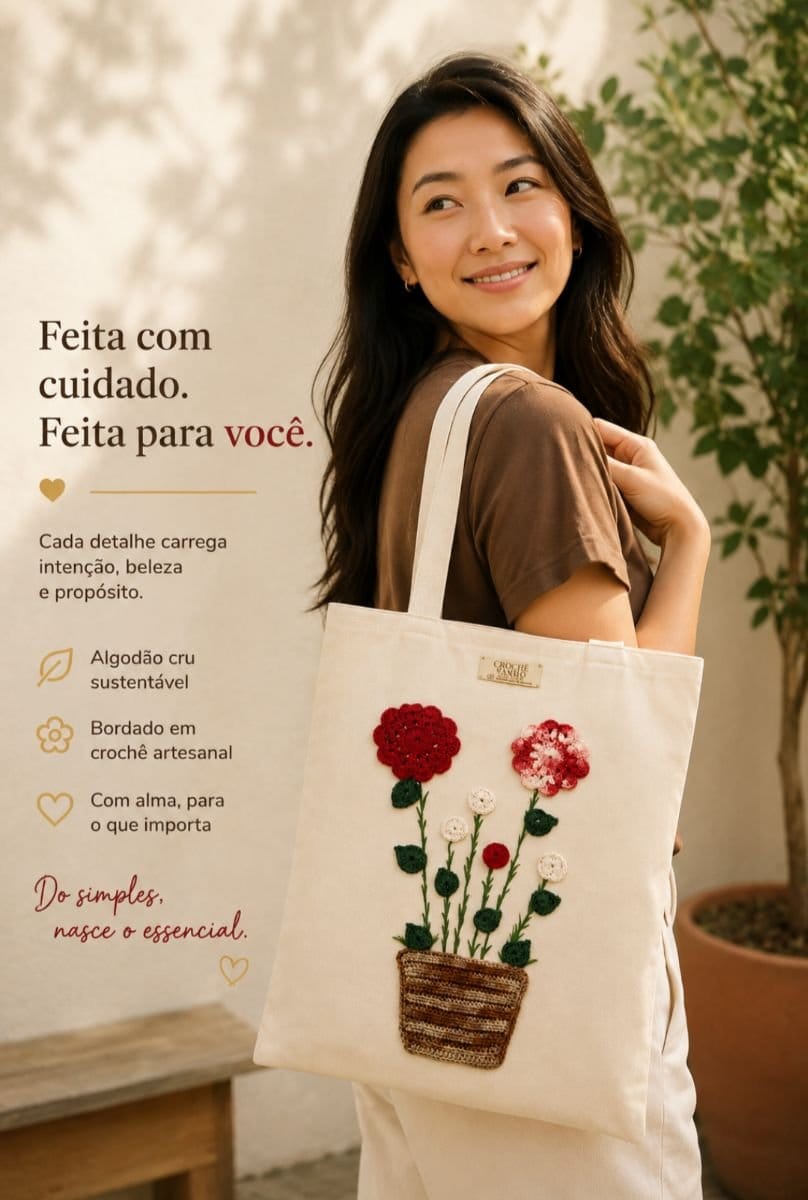 Ecobag com aplicação em crochê 35x40 - Foto 1