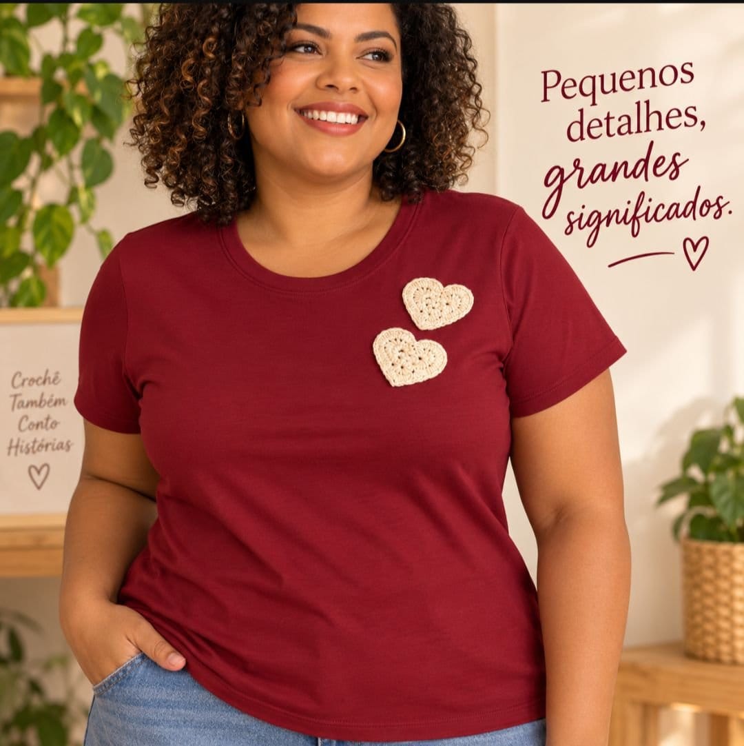 Camiseta Customizada - aplicação em crochê - Foto 3