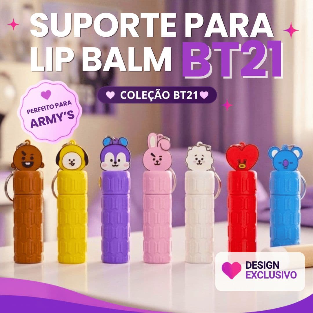Porta Lip Balm BT21 com Chaveiro | Escolha seu Personagem | Suporte para Hidratante Labial