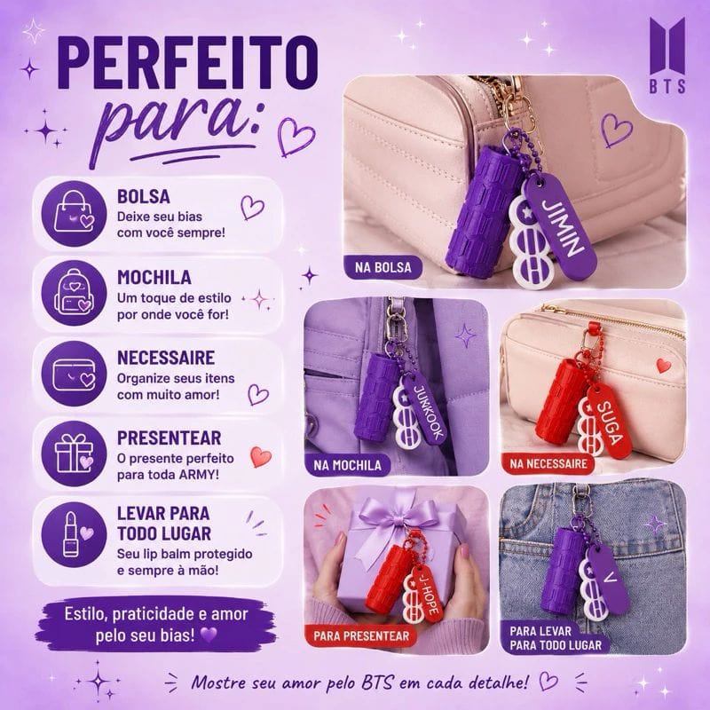 Porta Batom BTS Personalizado Chaveiro | Case Lip Balm K-pop Acessório Mochila - Foto 6