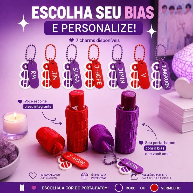 Porta Batom BTS Personalizado Chaveiro | Case Lip Balm K-pop Acessório Mochila - Foto 2