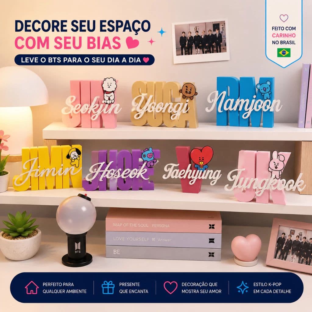 Escolha seu Bias | Letreiro BTS BT21 em Impressão 3D | Decoração K-pop