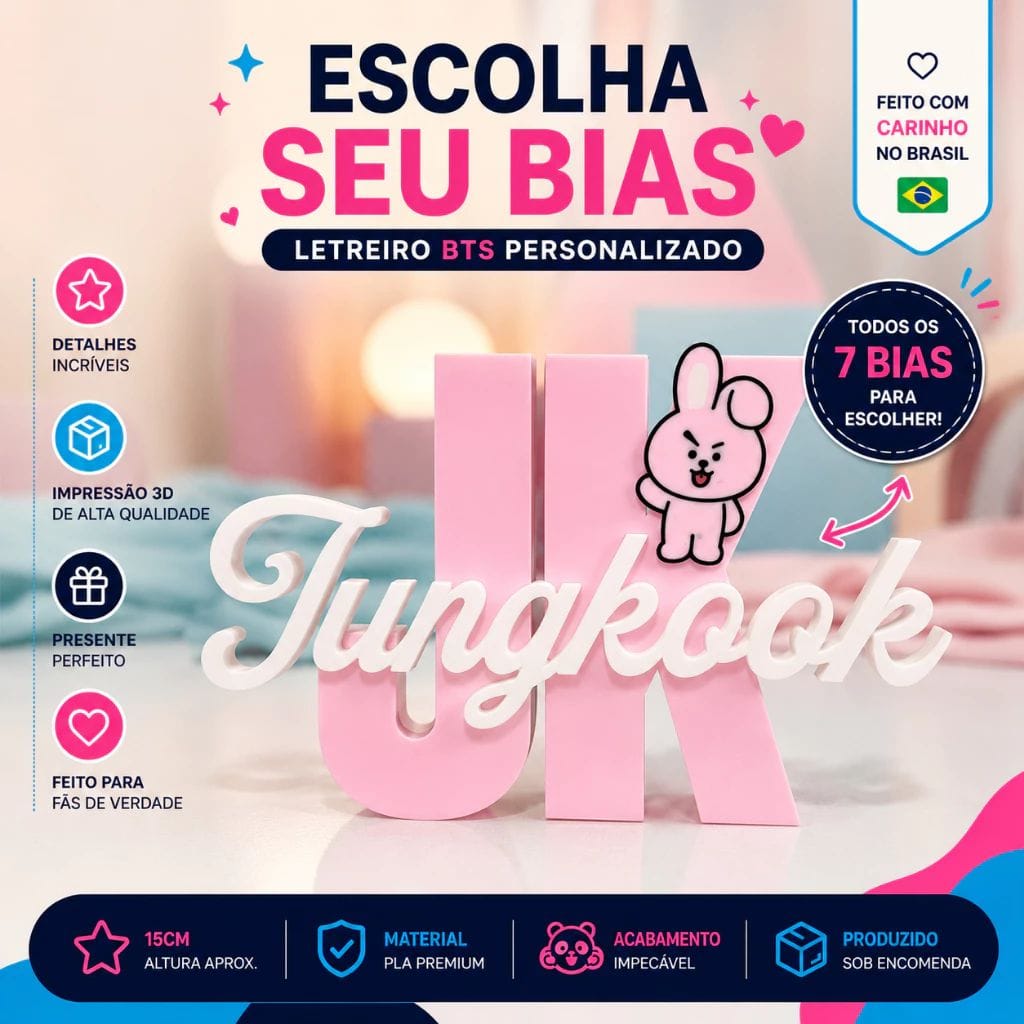 Escolha seu Bias | Letreiro BTS BT21 em Impressão 3D | Decoração K-pop - Foto 3