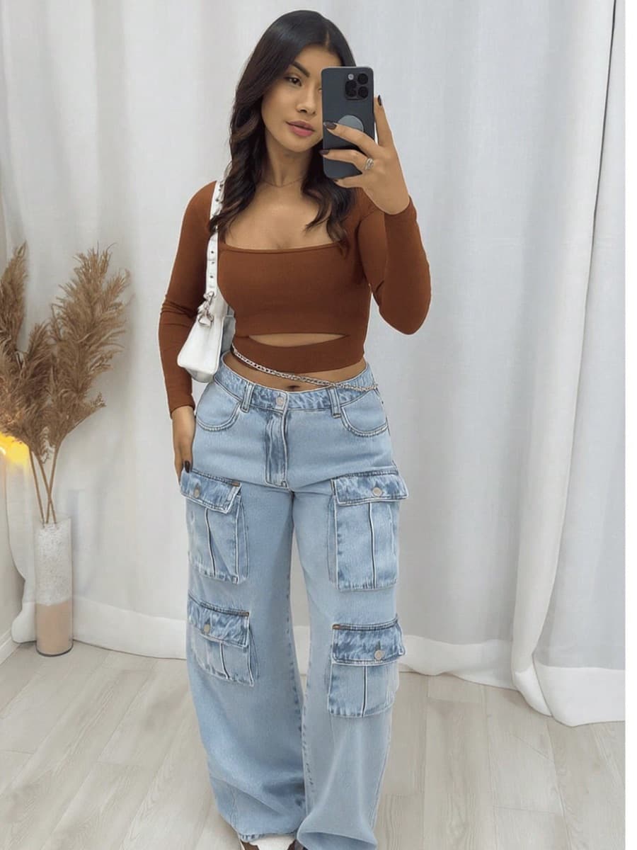 Cropped Feminino Manga Longa