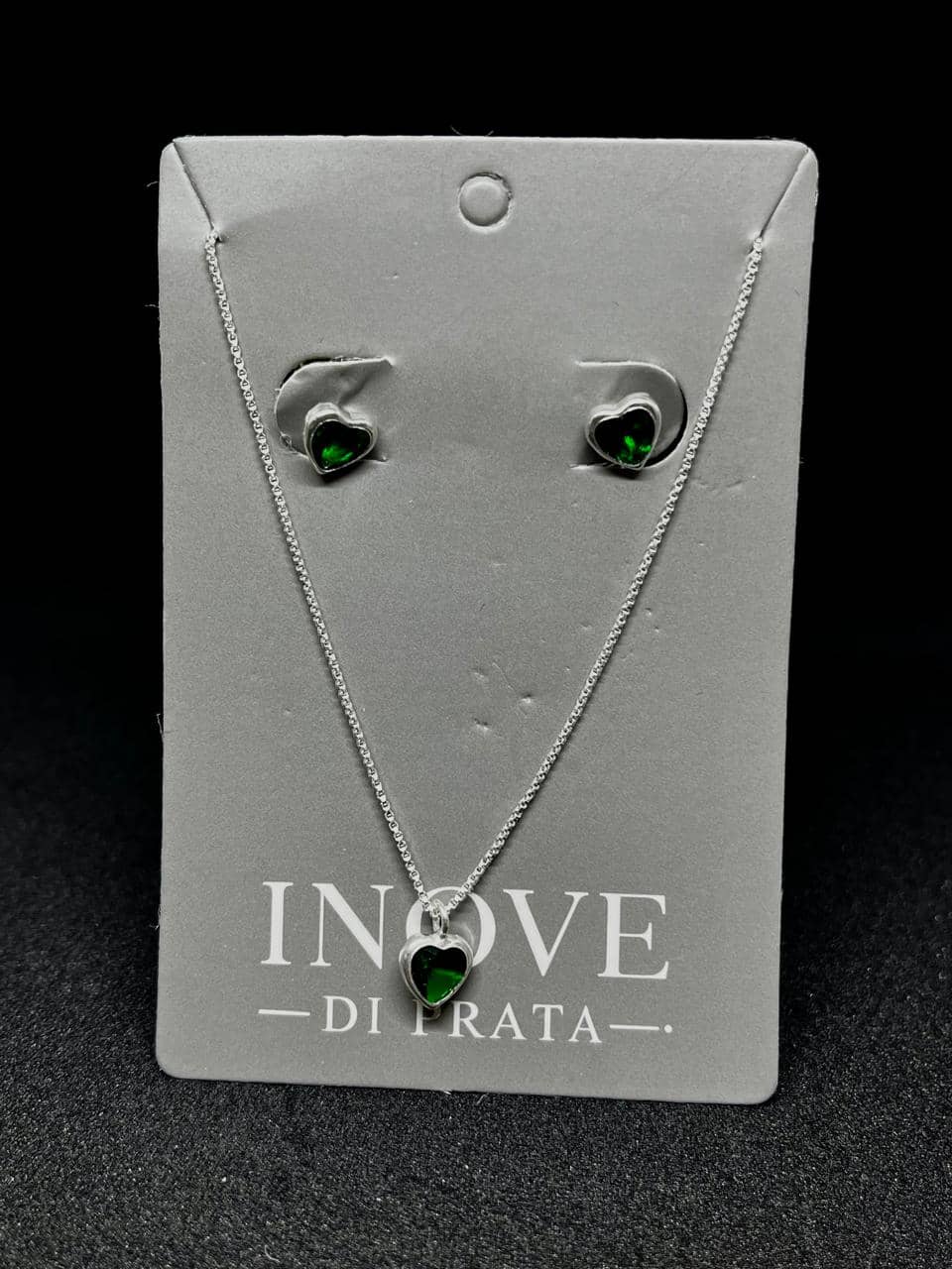 Conjunto Colar e Brinco Coração – Pedra Verde