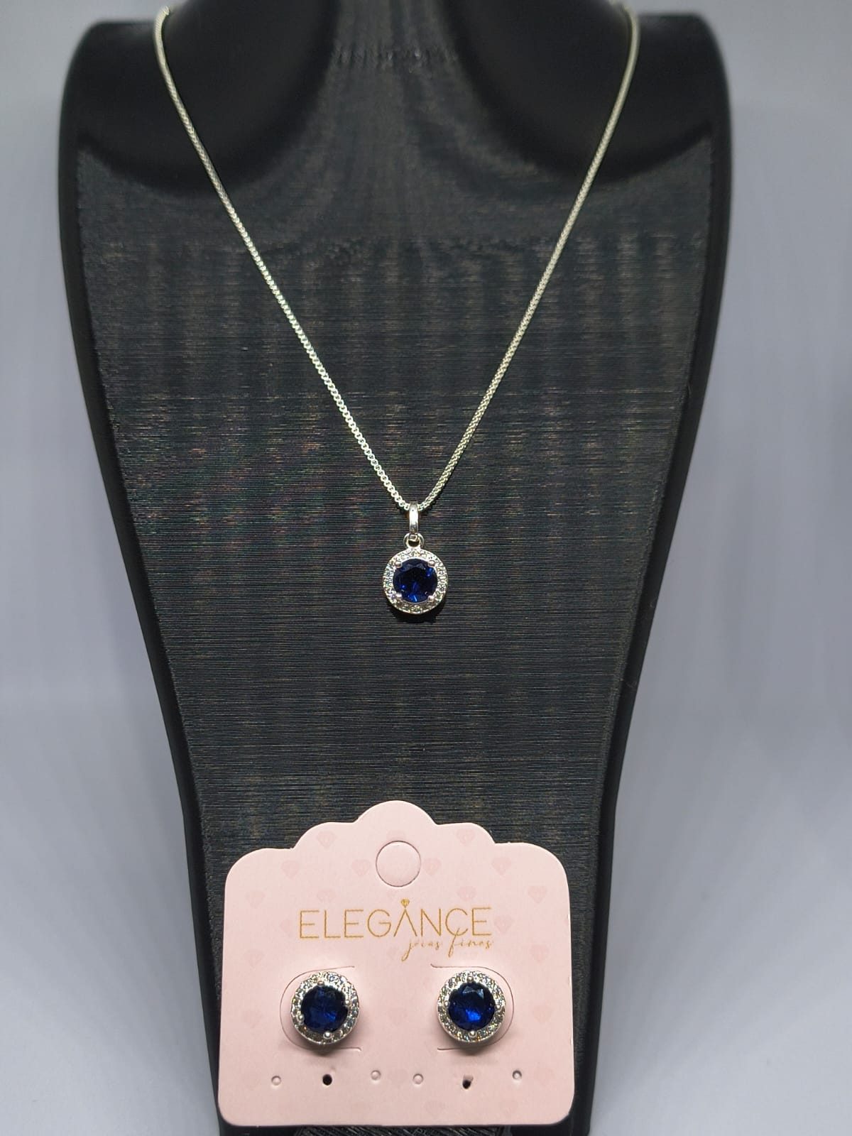 Conjunto Colar e Brinco Pedra Azul – Elegance - Foto 1
