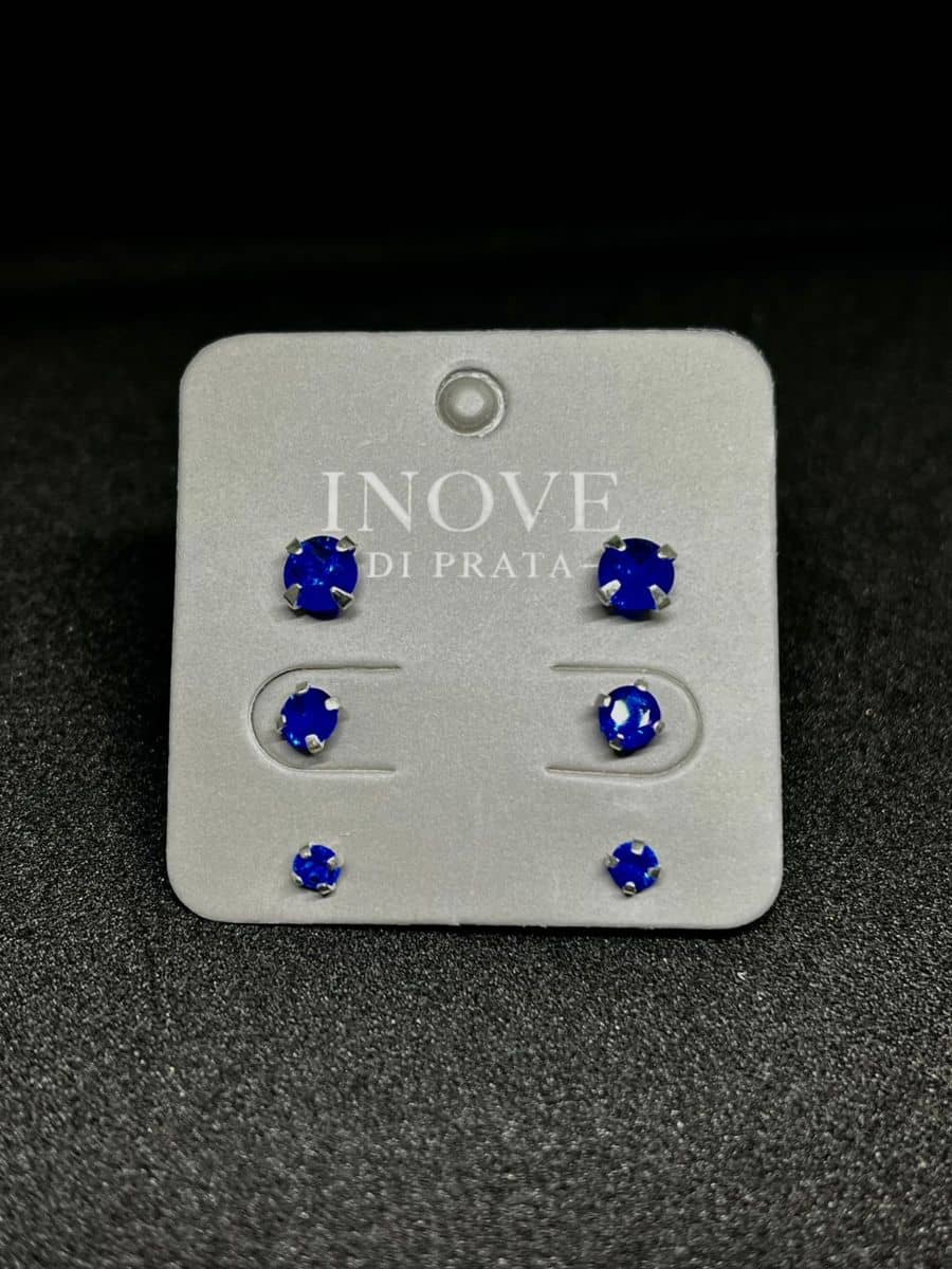 Brinco Trio Pedra Azul Inove Di Prata