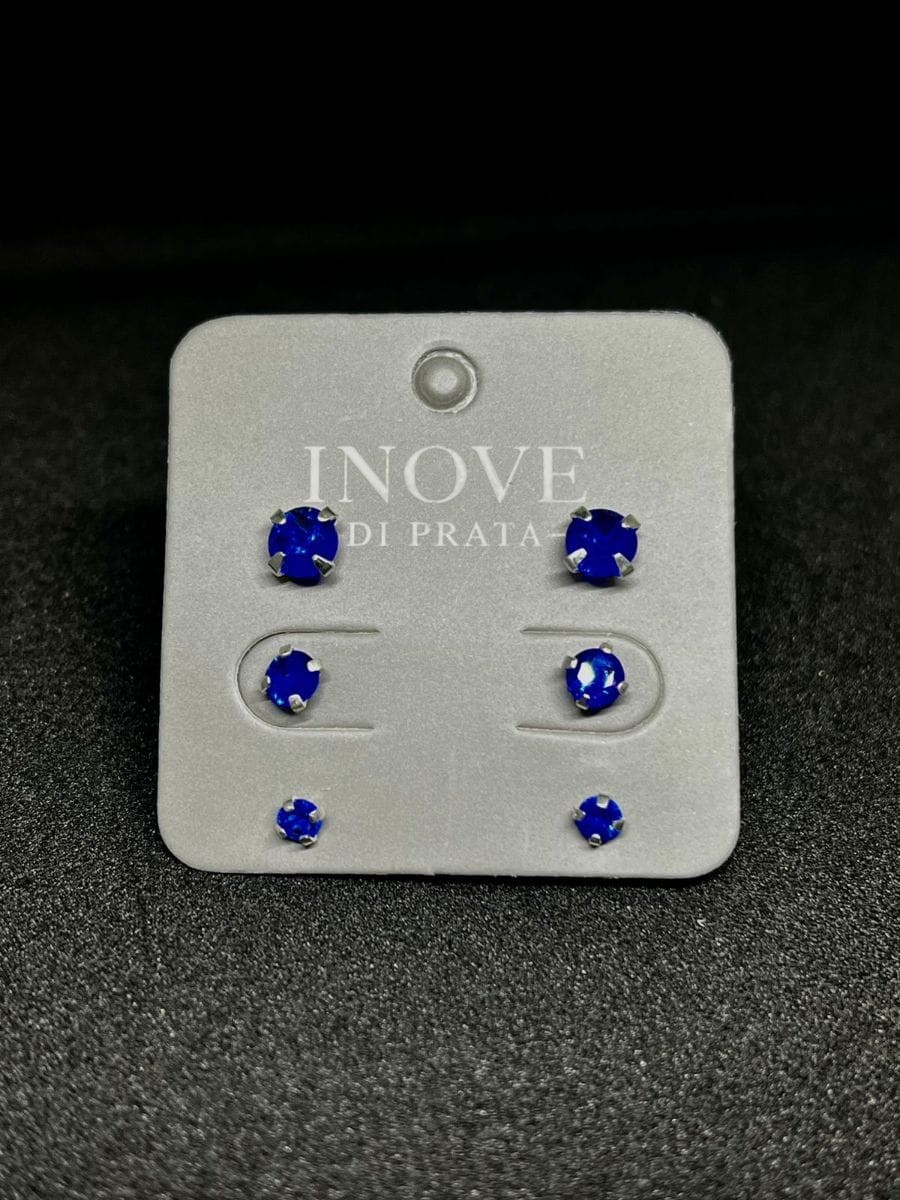 Brinco Trio Pedra Azul Inove Di Prata - Foto 1