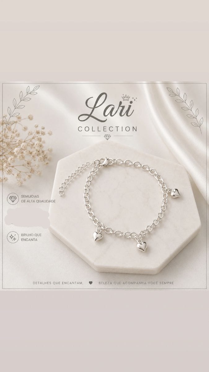 Pulseira 5 corações em prata. - Foto 1