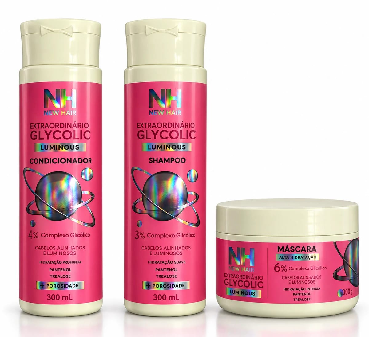 Kit New Hair Extraordinário Glycolic Luminous – Shampoo + Condicionador + Máscara - Foto 1