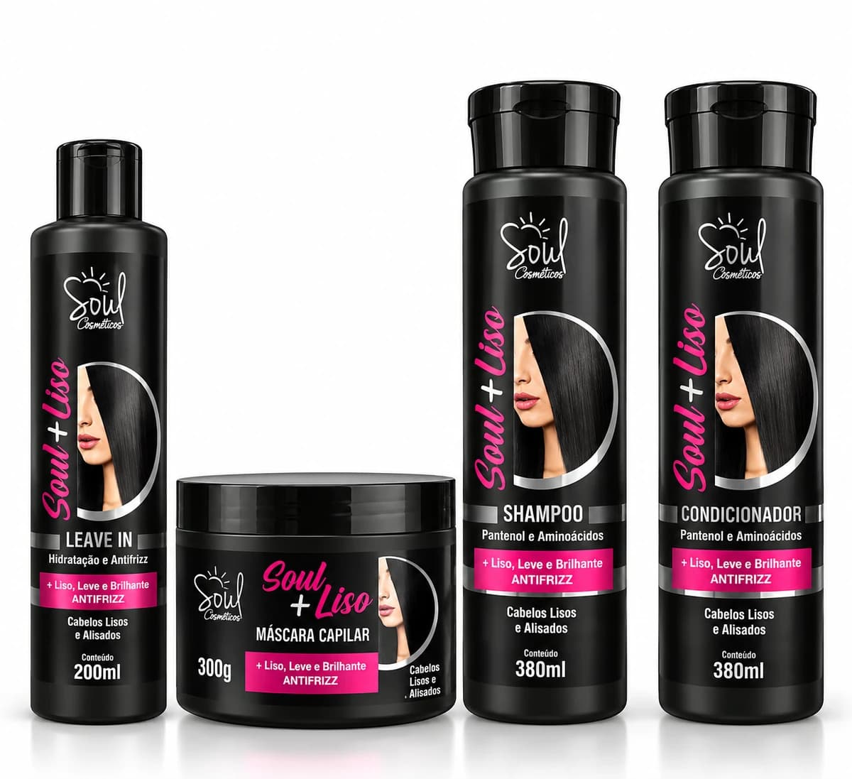 Kit Soul Cosméticos + Liso Antifrizz 4 Itens (Shampoo + Condicionador + Máscara + Leave-in)