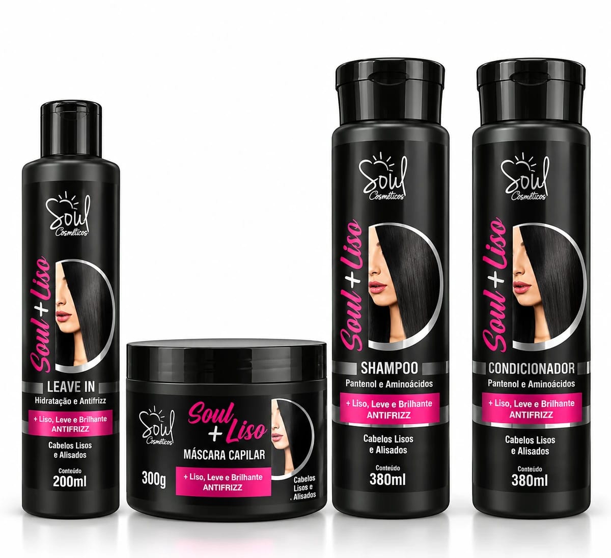 Kit Soul Cosméticos + Liso Antifrizz 4 Itens (Shampoo + Condicionador + Máscara + Leave-in) - Foto 1