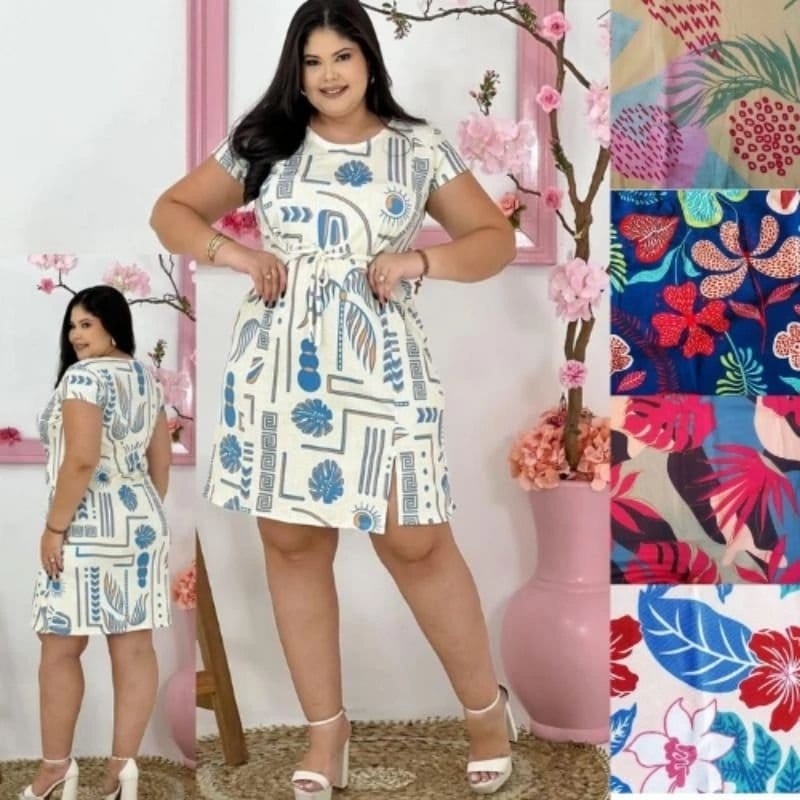 Vestido Feminino Plus Size Estampado com Fenda Discreta e Detalhe na Cintura - Foto 3