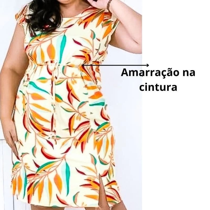 Vestido Feminino Plus Size Estampado com Fenda Discreta e Detalhe na Cintura - Foto 2