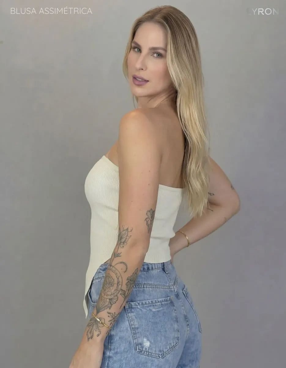 Blusa Assimétrica Feminina Cropped Ribana Lisa Moda Casual - Foto 5