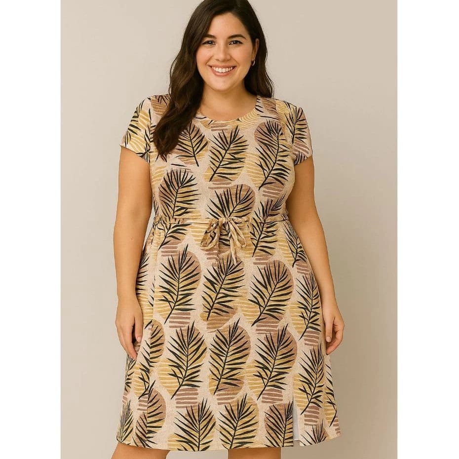 Vestido Feminino Plus Size Estampado com Fenda Discreta e Detalhe na Cintura - Foto 5