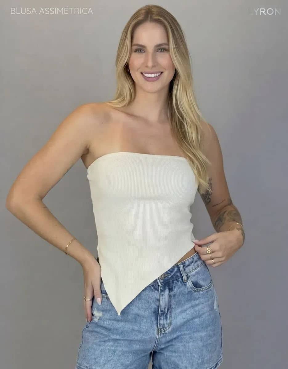 Blusa Assimétrica Feminina Cropped Ribana Lisa Moda Casual