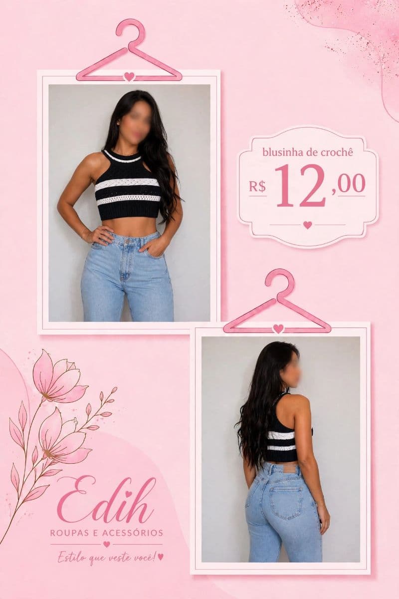 Blusinha de crochê branca e preta 😍
