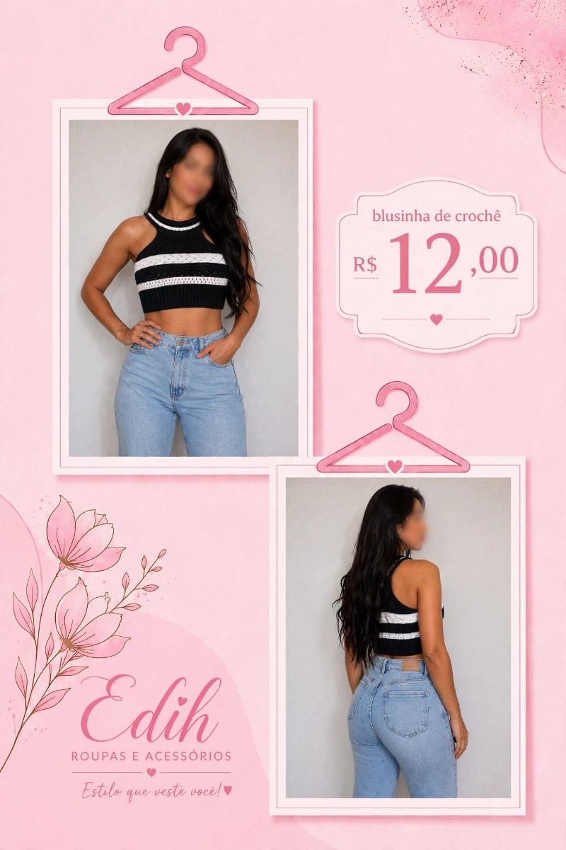 Blusinha de crochê branca e preta 😍 - Foto 1