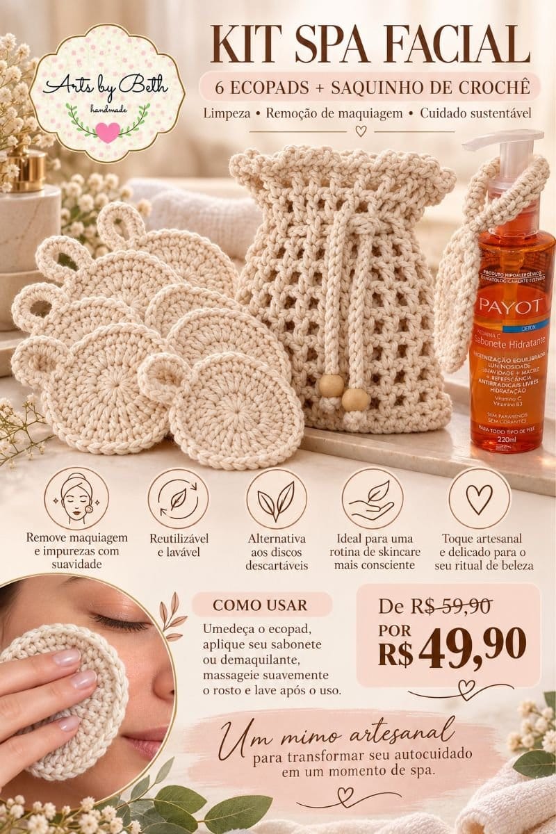 Saquinho de crochê + 6 ecopads facial - Foto 1