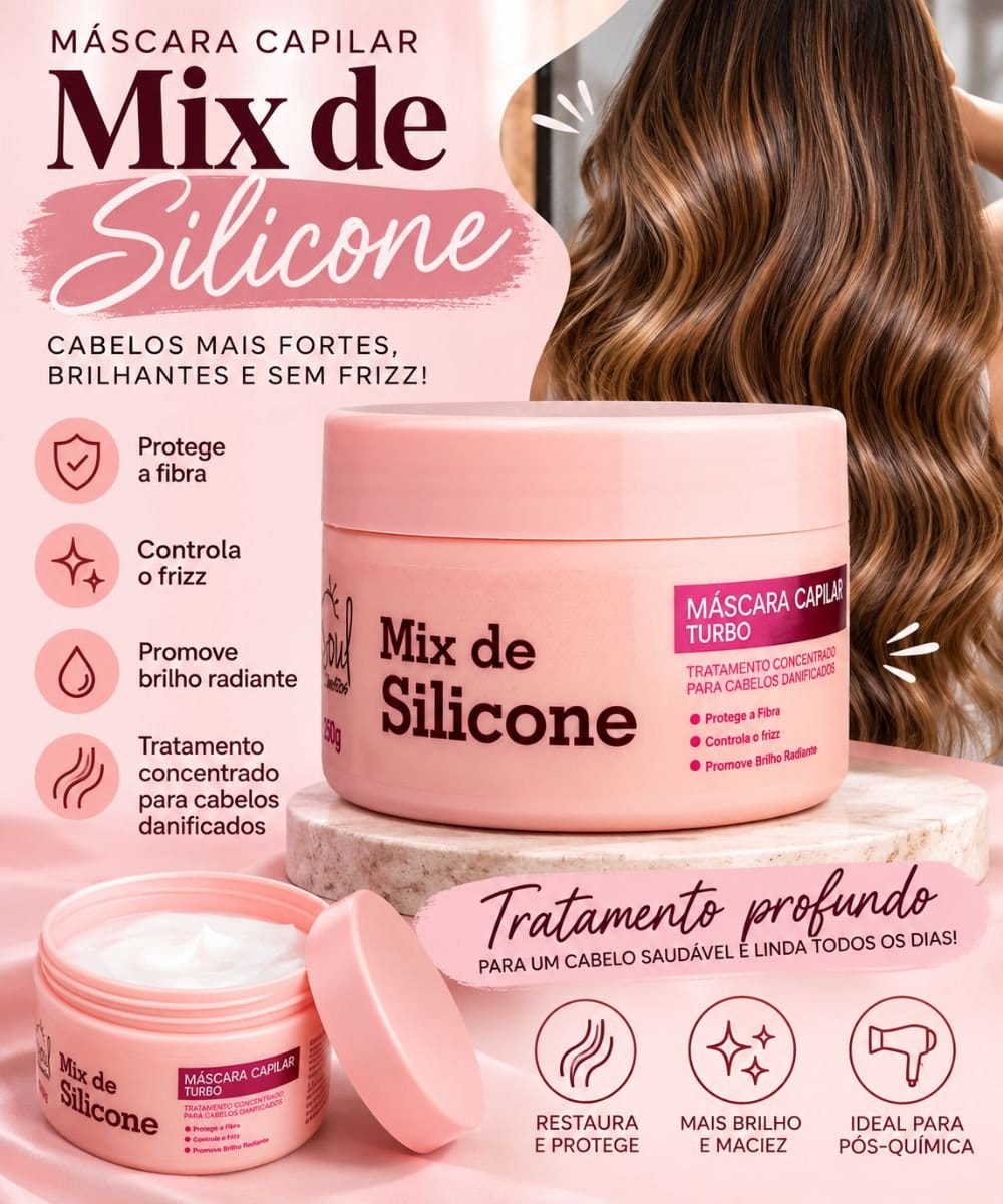 Máscara Capilar Mix de Silicone Tratamento Concentrado para Cabelos Danificados 250g Soul Cosméticos - Foto 1