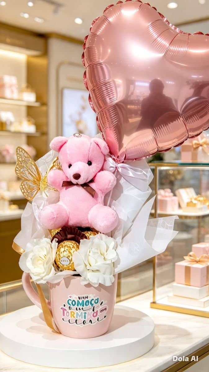 🧸 Buquê Personalizado – Caneca + Urso + Chocolate