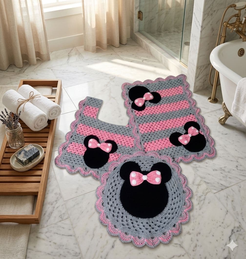 Jogo de Banheiro em Crochê Minnie Luxo – Delicadeza e Charme para Seu Banheiro