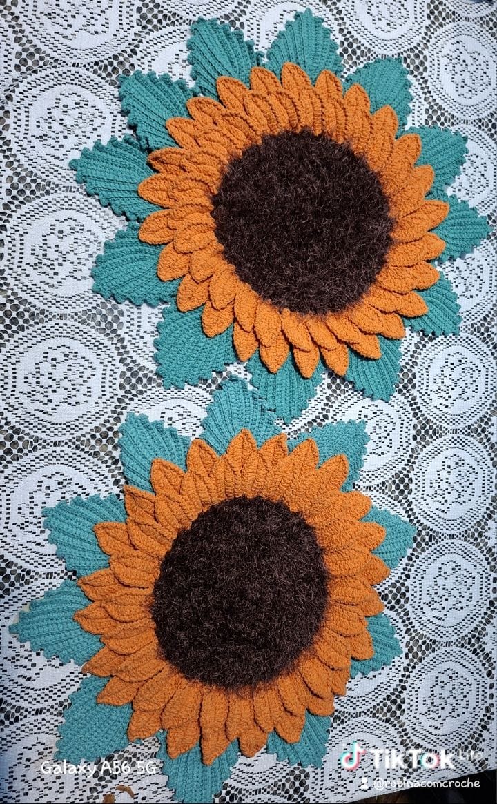 Jogo de Tapete Girassol em Crochê 🌻 - Foto 2