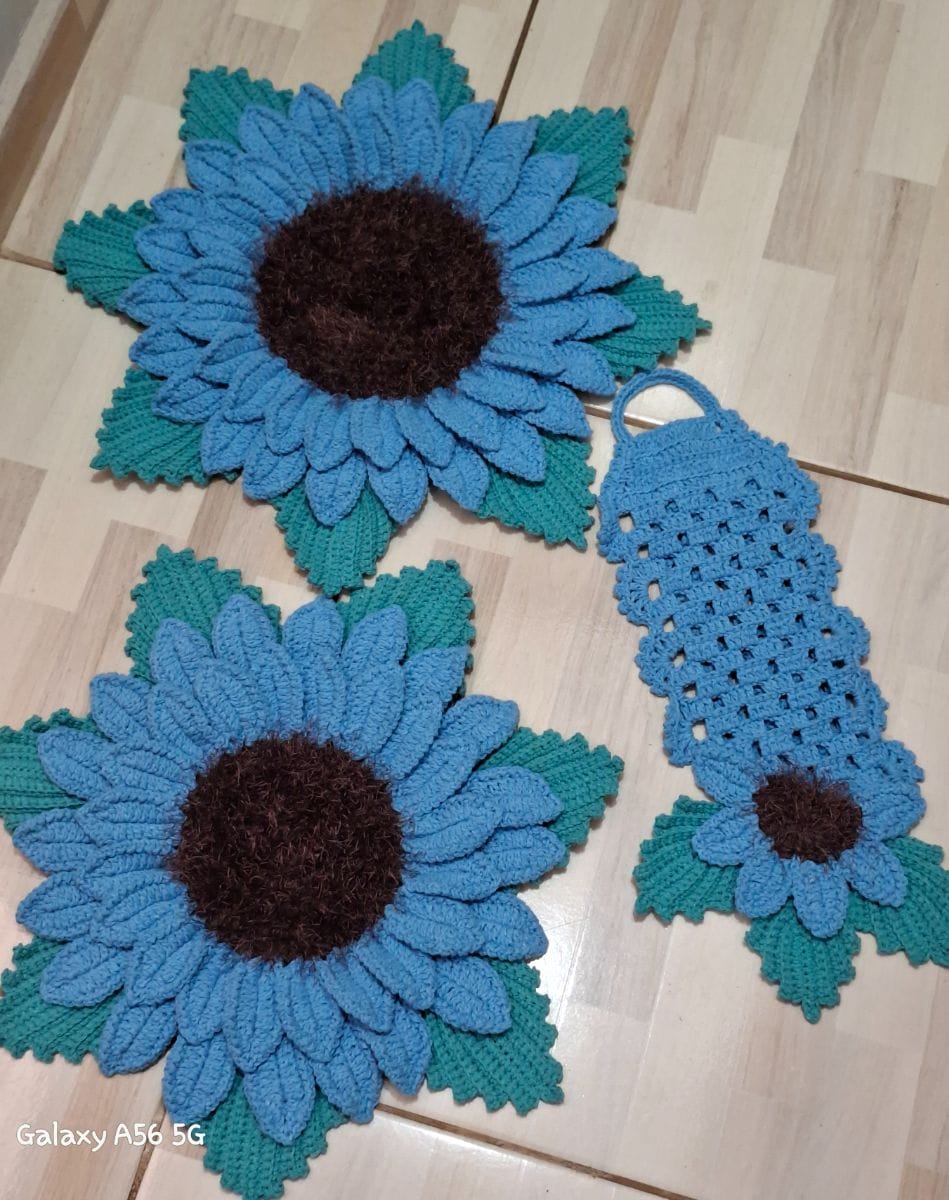 Jogo de Tapete Girassol em Crochê 🌻 - Foto 2